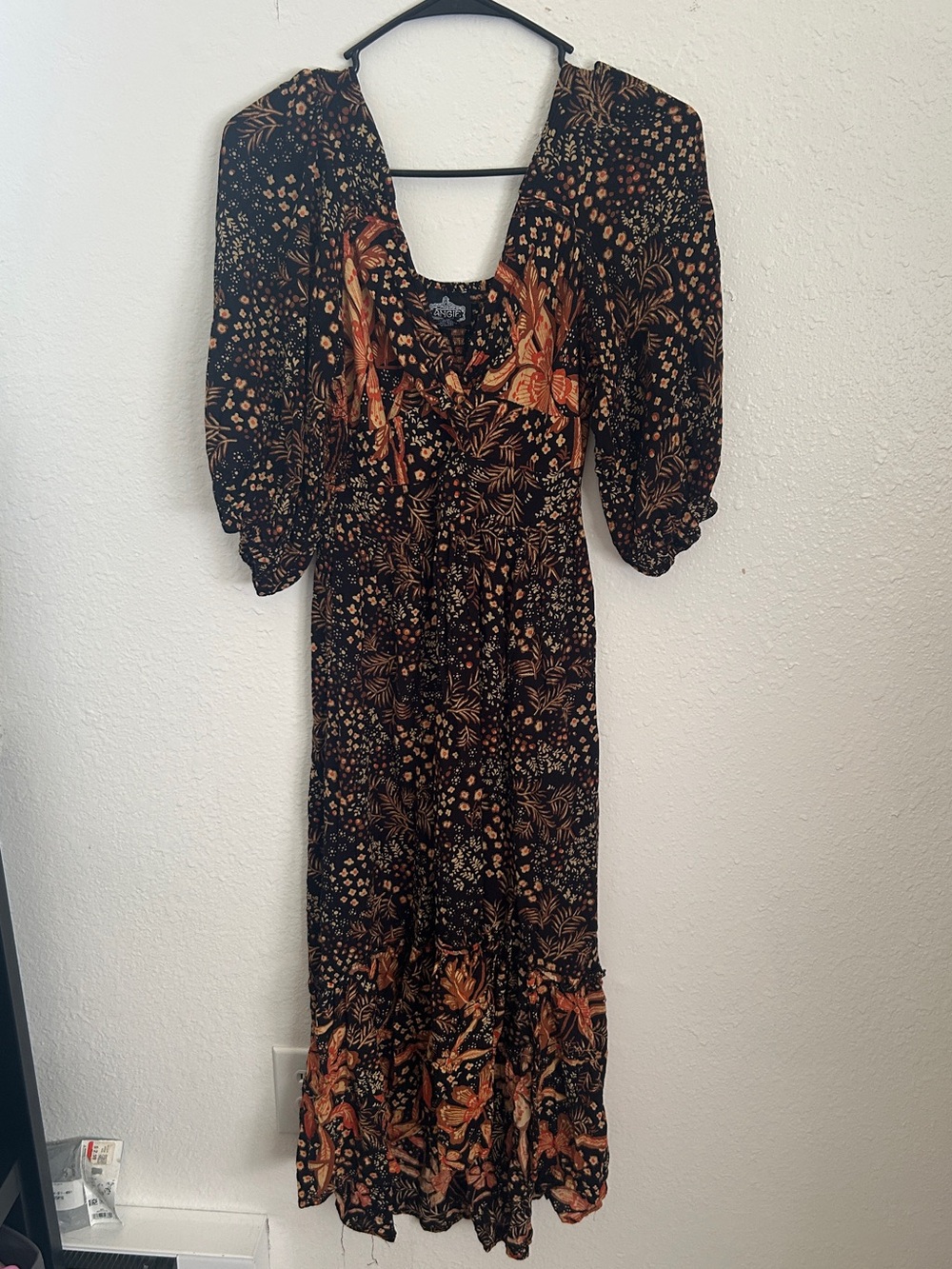 Angie Brown & Orange Rayon Boho Dress